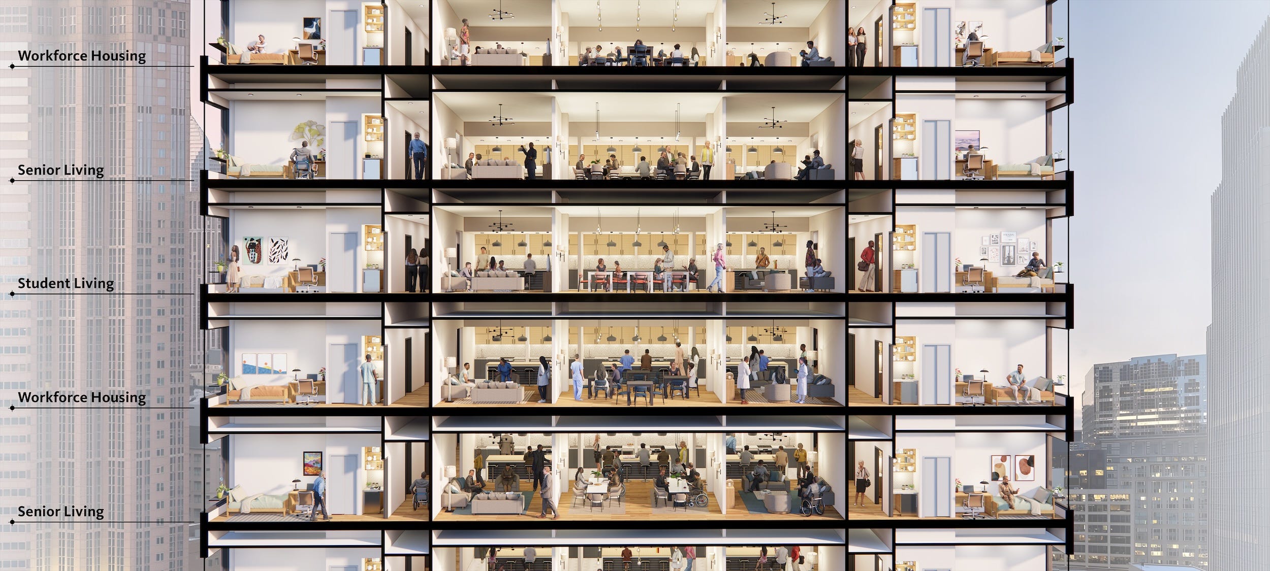 An example of an office-to-residential co-living layout.
