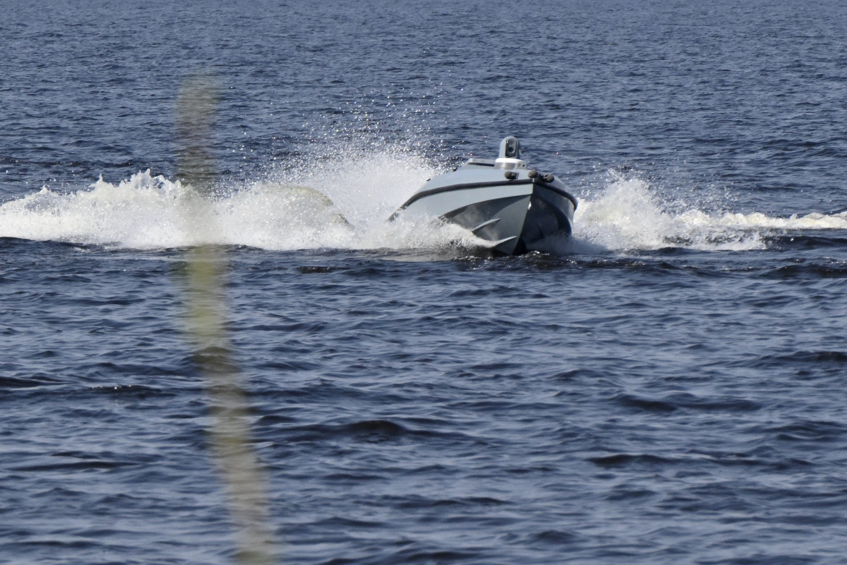 A naval drone Magura cruising on water at an undisclosed location in Ukraine