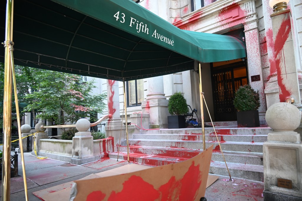 Vandals splattered red paint across the entrance of New York Times executive editor Joseph Kahn’s Greenwich Village co-op early Friday.