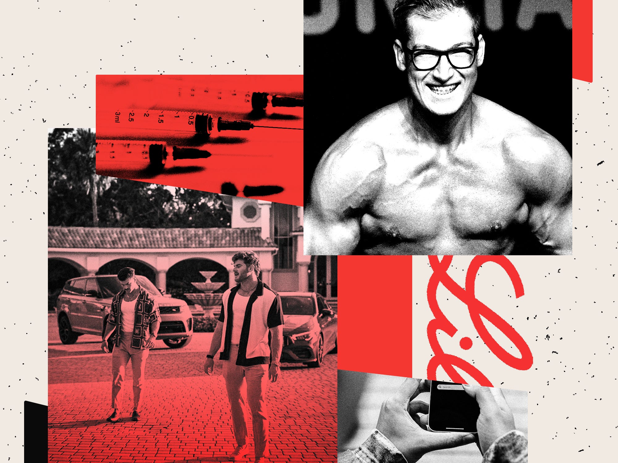 Photo collage of buff man and Eli Lilly injectibles