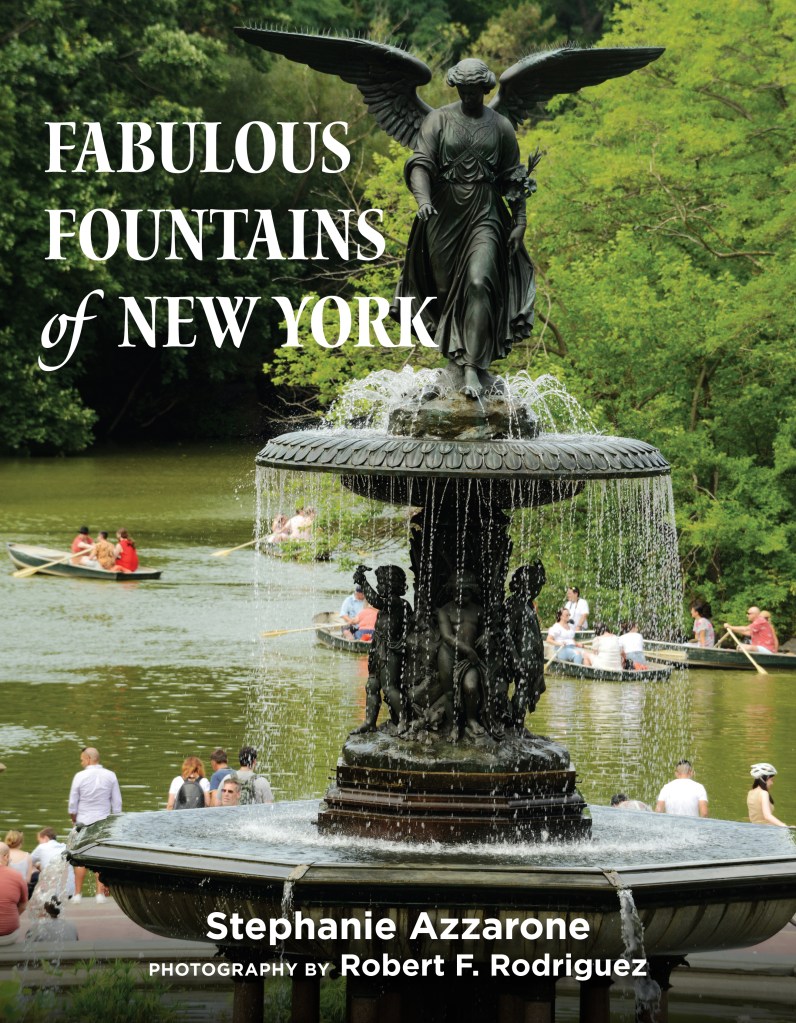 Book cover featuring a fountain in New York City.