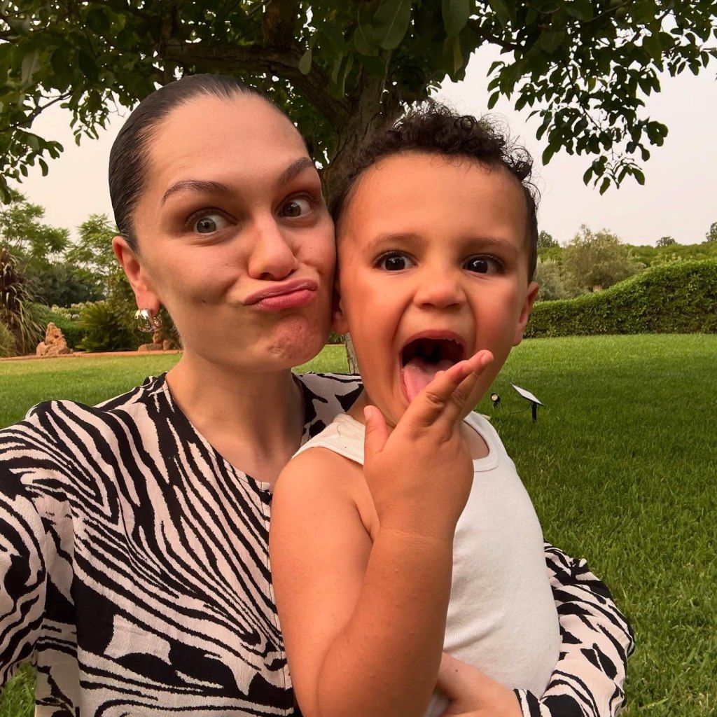 Singer Jessie J and son Sky, 2, take some silly selfies in Spain.
