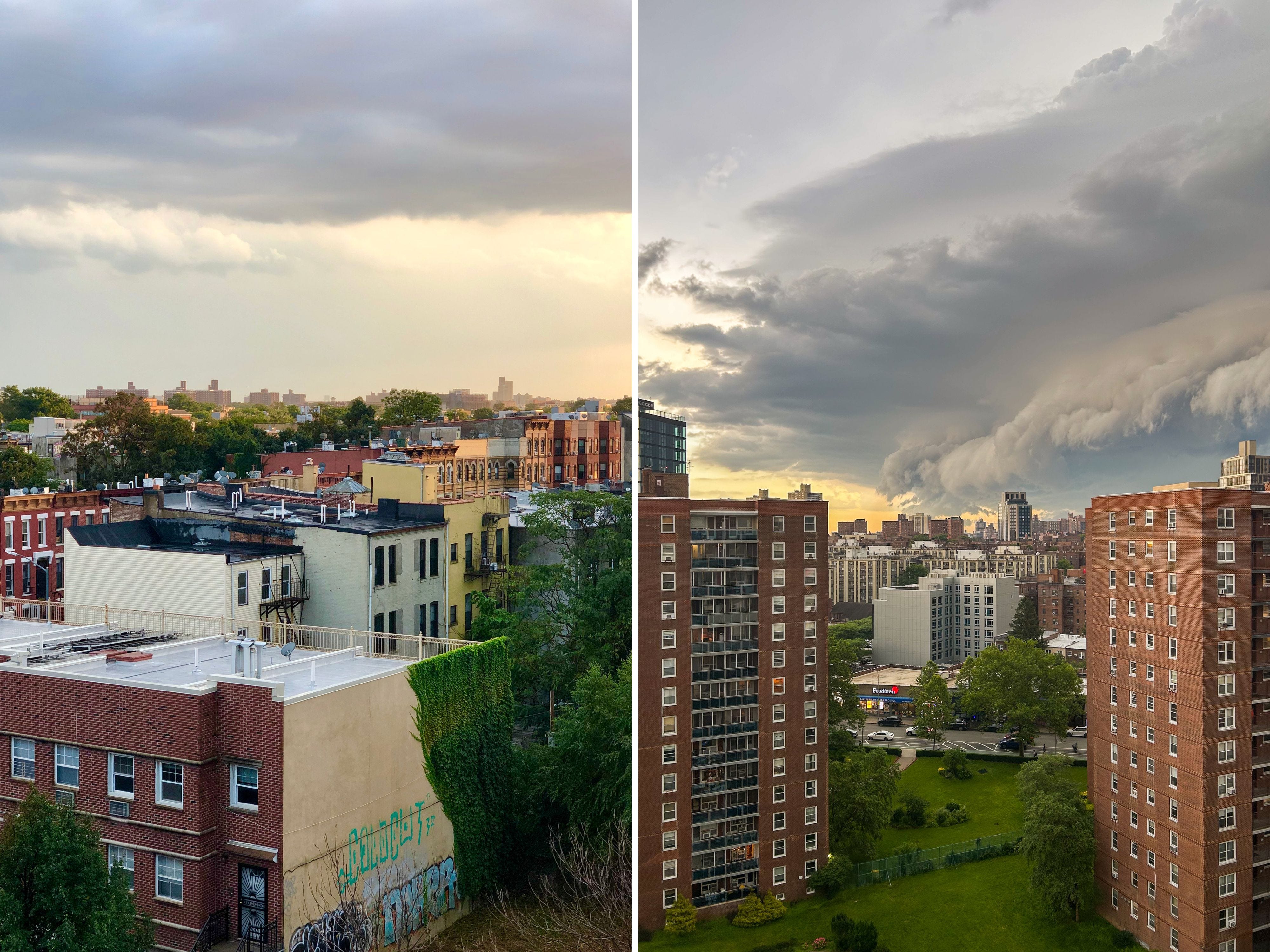 A composite image of rooftop views in Brooklyn and Queens