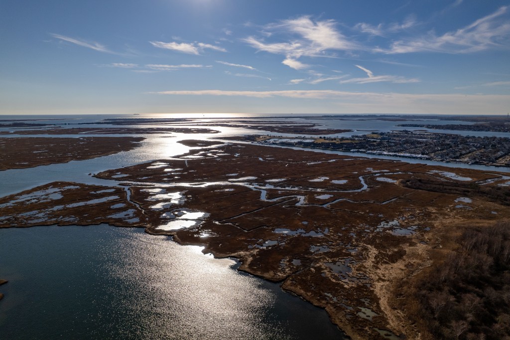Aerial view of Freeport, NY salt marsh.