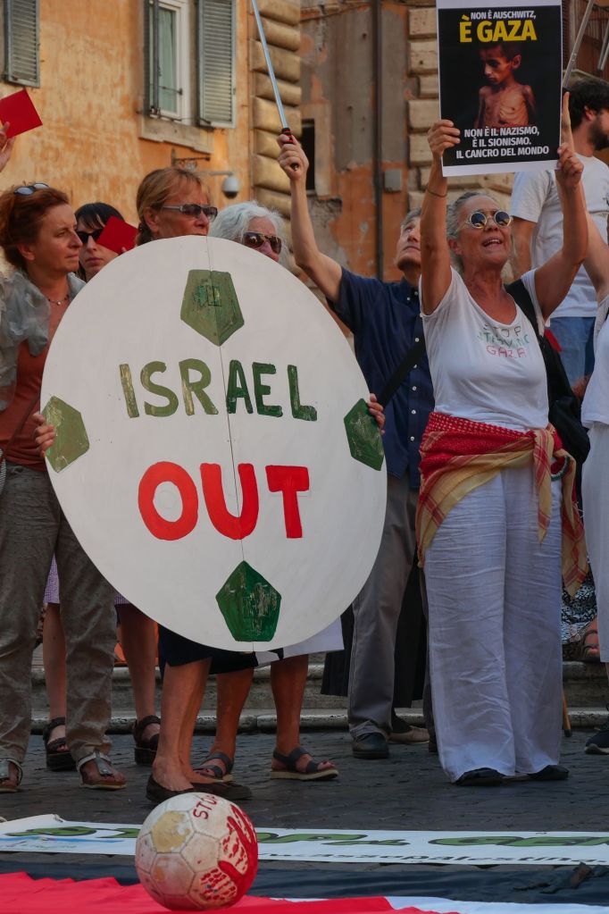Protest in Rome against an Italy-Israel soccer match.