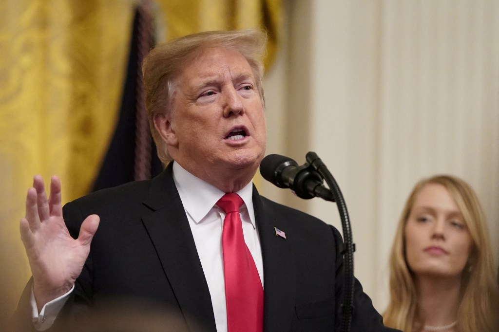 President Trump speaking at a White House executive order signing ceremony.
