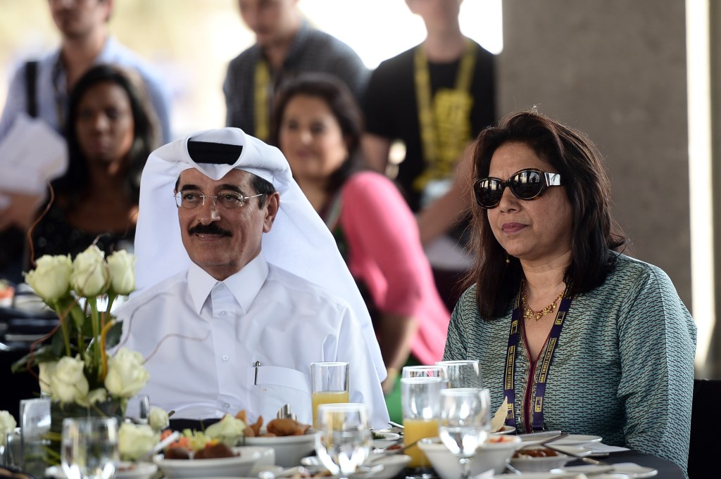 Minister of Culture, Arts and HeritageDr. Hamad Bin Abdulaziz Al-Kuwari and Director Mira Nair attends a welcome lunch during the 2012 Doha Tribeca Film Festival at Museum of Islamic Arts on November 17, 2012 in Doha, Qatar