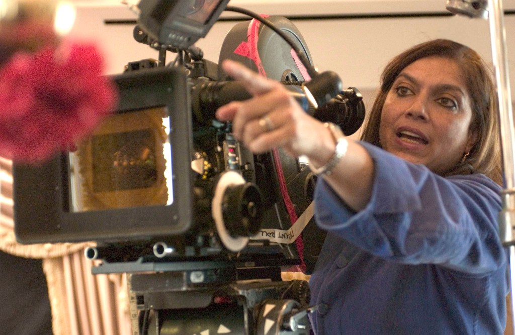 Mira Nair behind the camera pointing