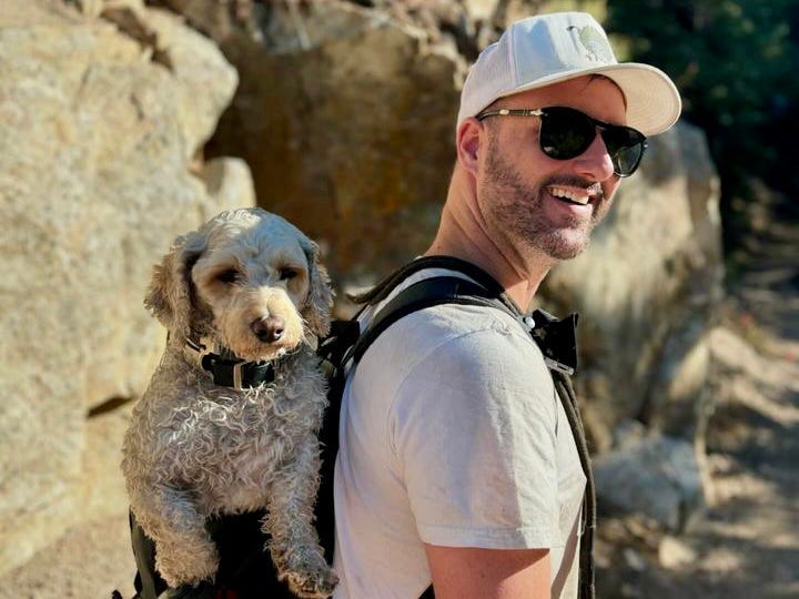 Trevor Gebhardt and his dog Hank at Angeles National Forest in July 2024