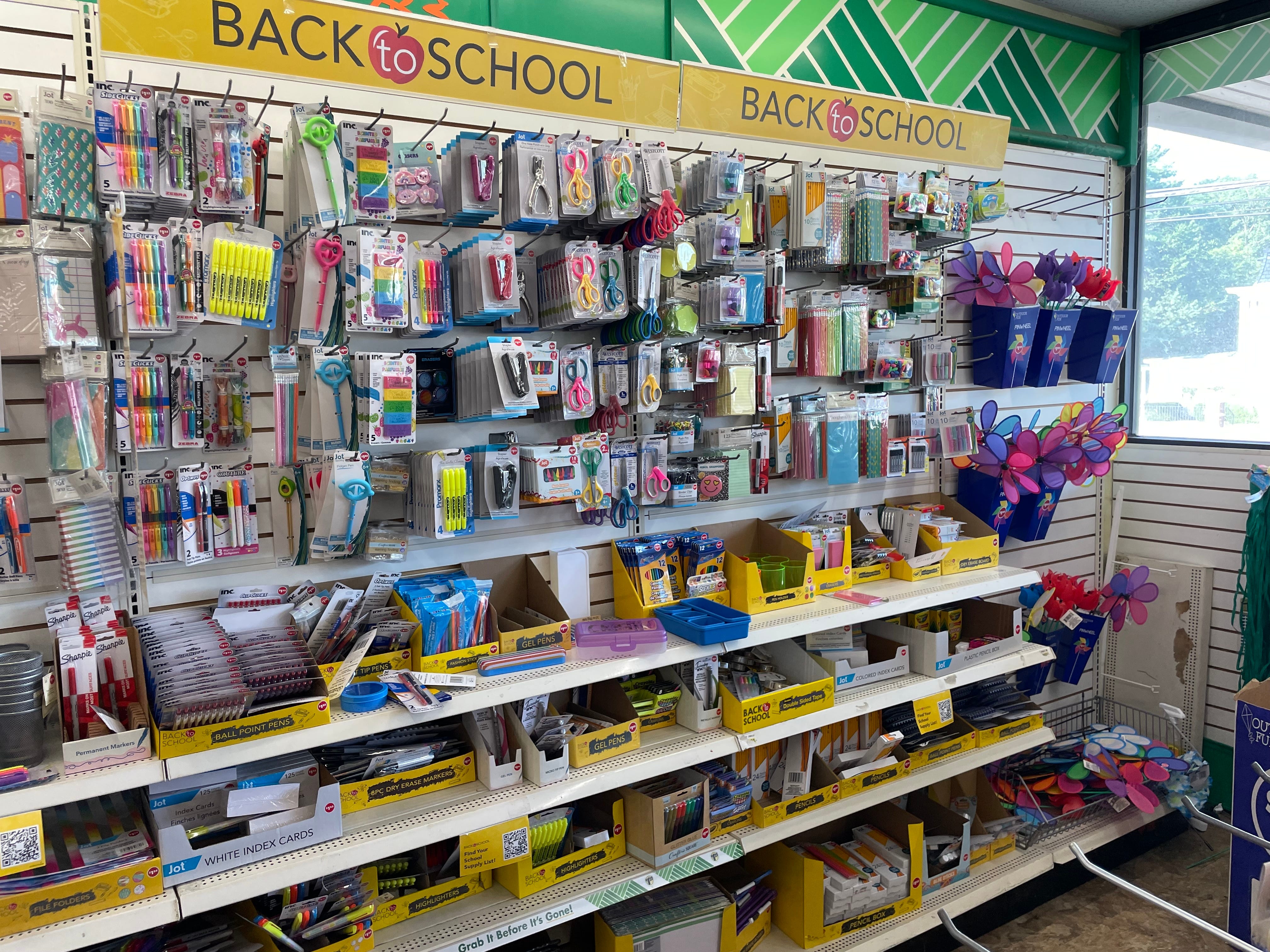 School supplies on display at Dollar Tree