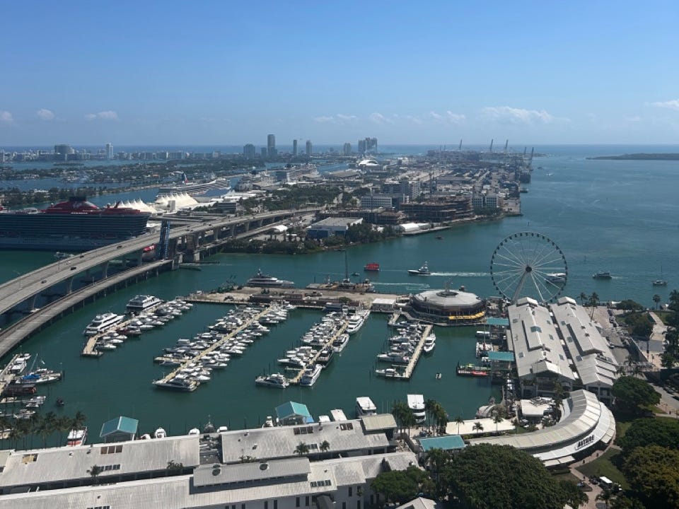 Aerial v iew of boats docked in Miami