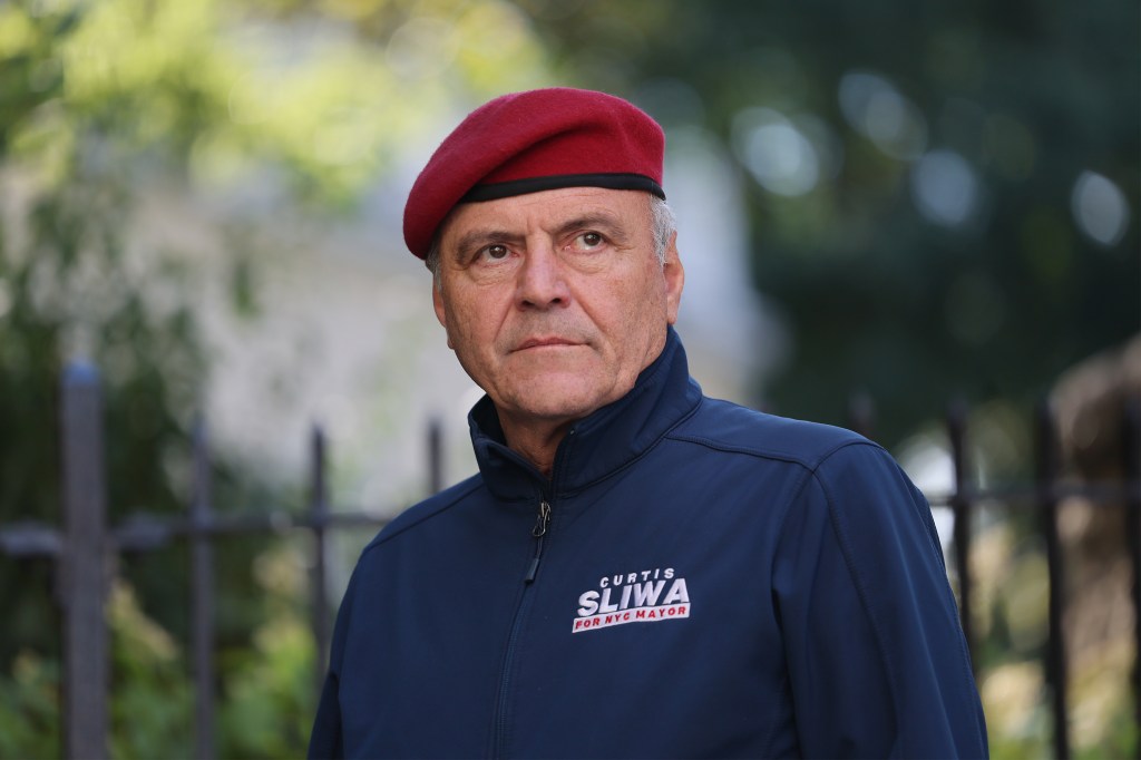 Curtis Sliwa, NYC mayoral candidate, outside Gracie Mansion.