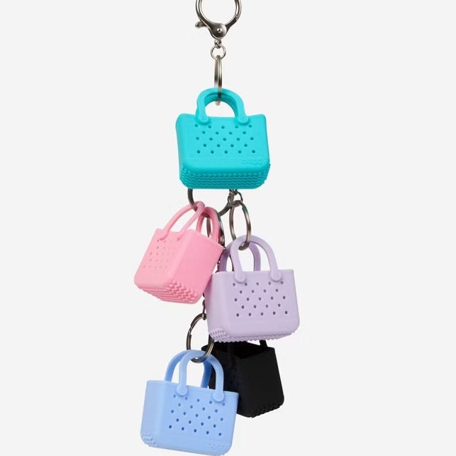 Bogg keychains in various colors.