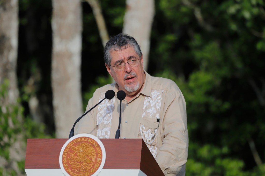President Bernardo Arévalo of Guatemala speaking at a press conference.