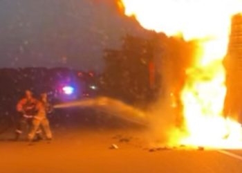 20 tons of ribeye steaks go up in flames on side of highway in tractor trailer fire