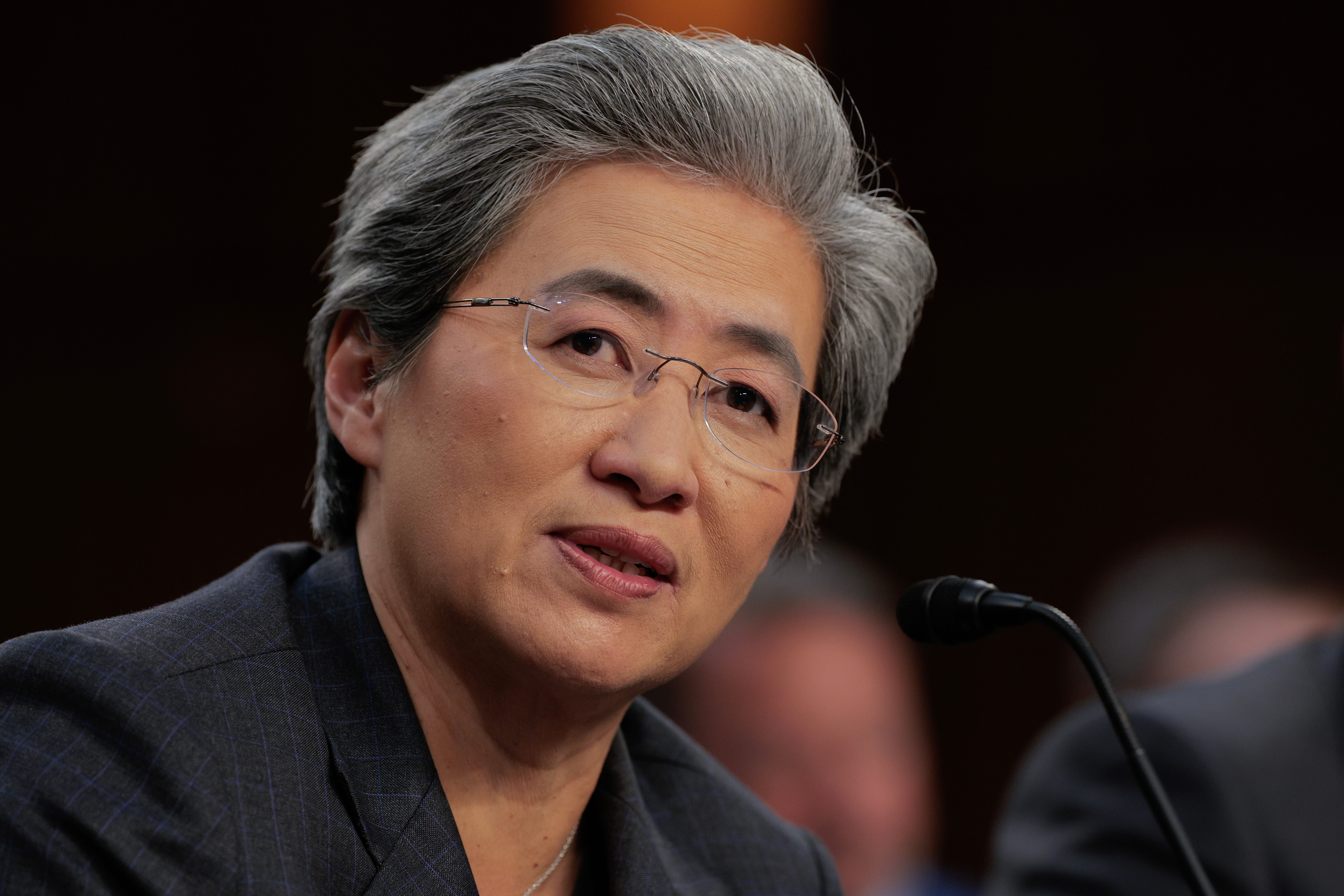 AMD CEO Lisa Su testifying in the Hart Senate Office Building on Capitol Hill.