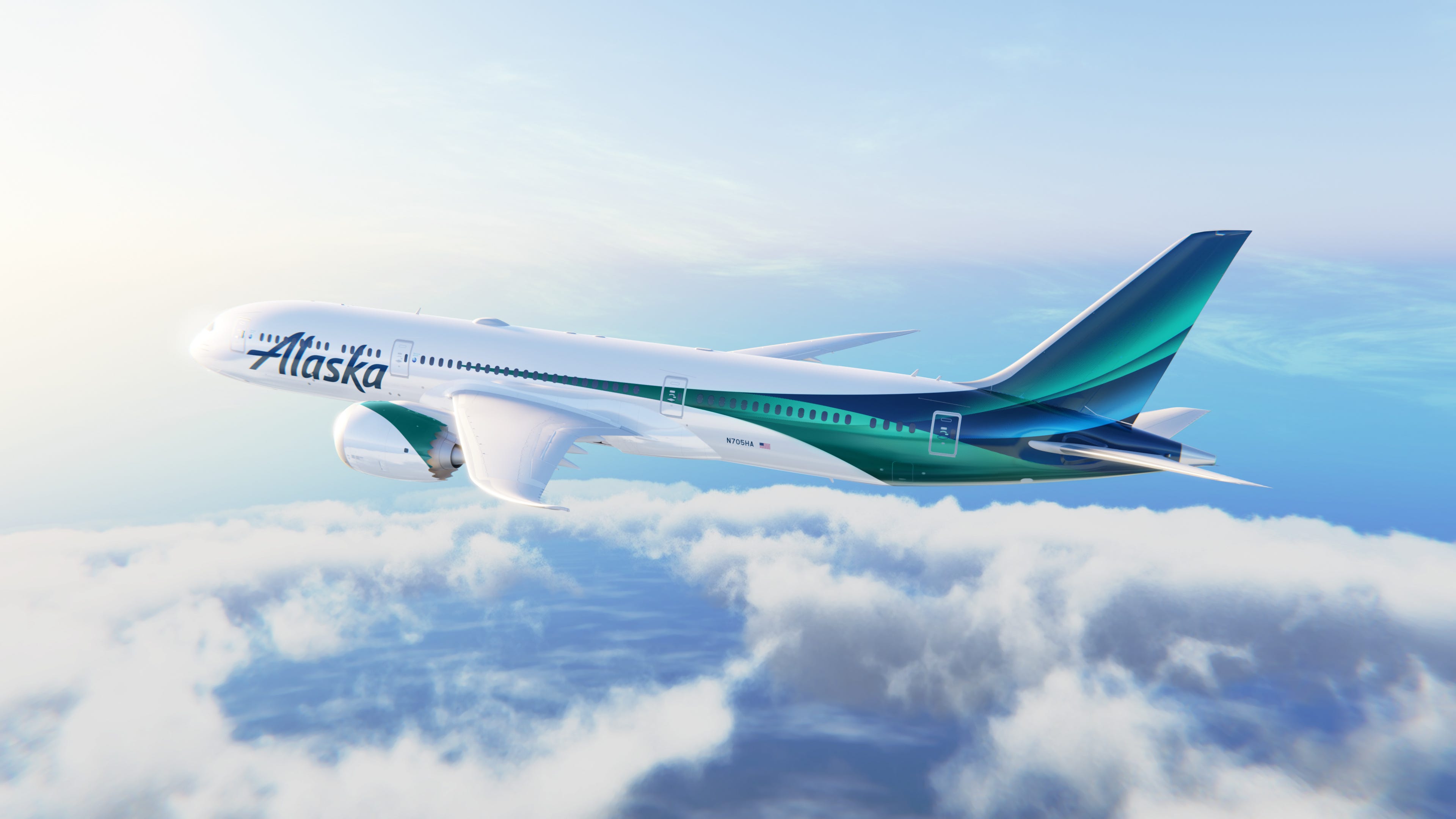 A generated image of an Alaska Airlines Boeing 787 Dreamliner