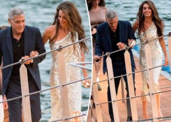 Amal Clooney steps out in silver sequins for Lake Como date night with George