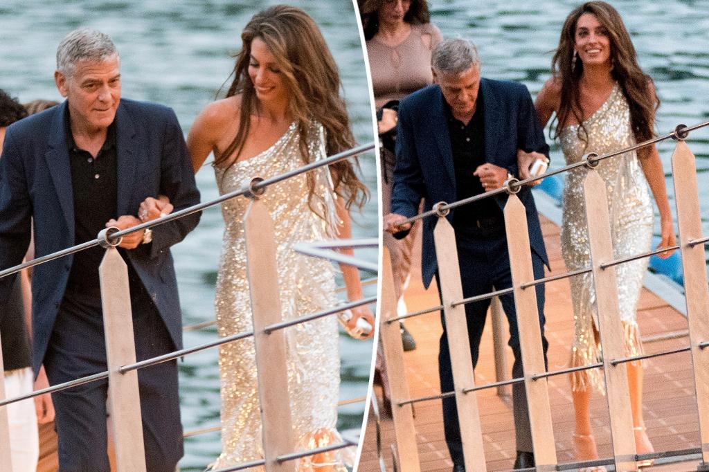Amal Clooney steps out in silver sequins for Lake Como date night with George