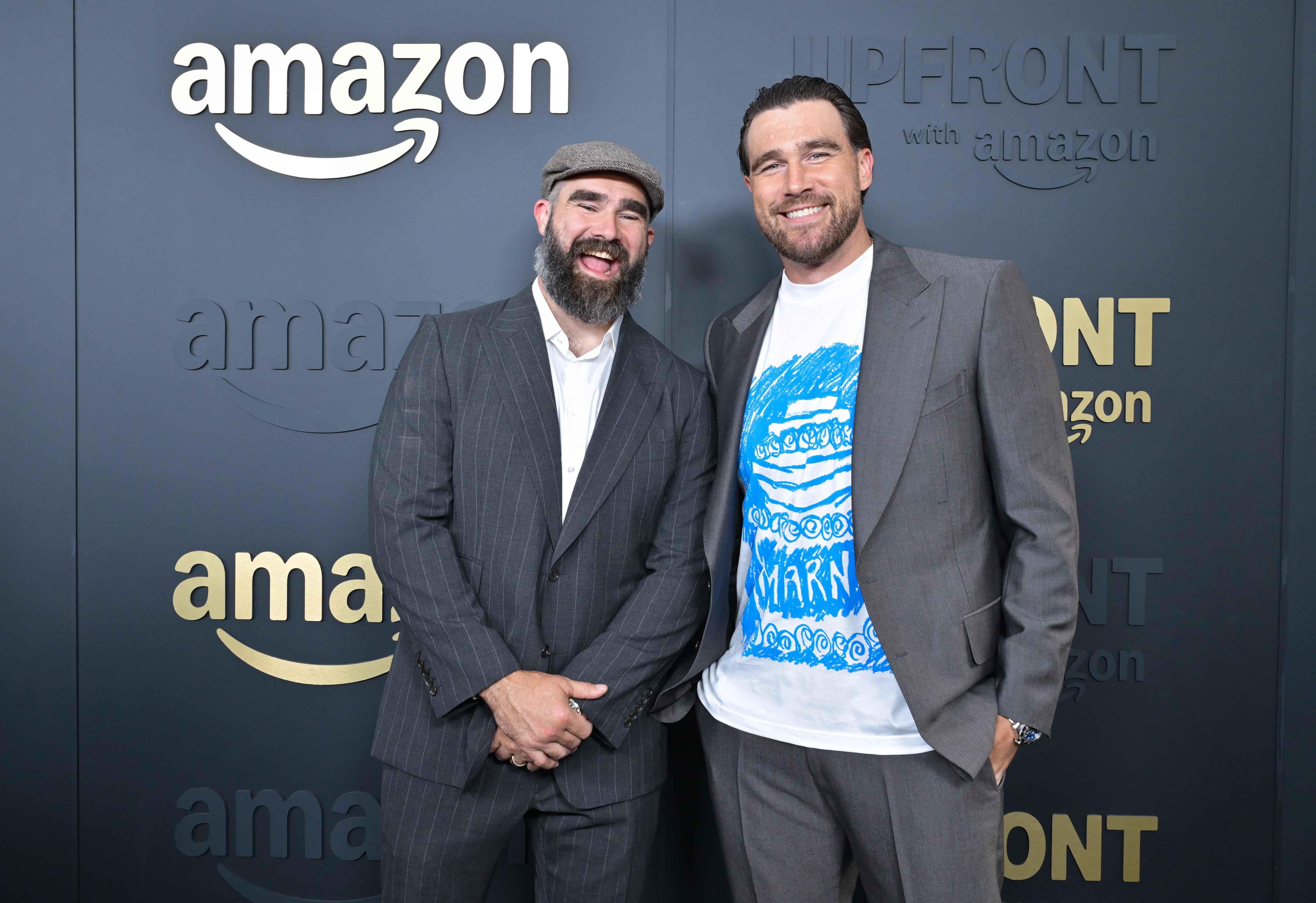 NEW YORK, NEW YORK - MAY 12: (L-R) Jason Kelce and Travis Kelce attend Amazon's Upfront 2025 Presentation at Beacon Theatre on May 12, 2025 in New York City. (Photo by Slaven Vlasic/Getty Images for Amazon)