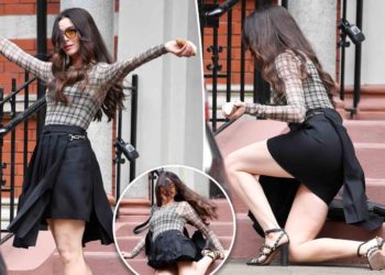 Anne Hathaway takes a tumble on a broken shoe while filming ‘The Devil Wears Prada 2’
