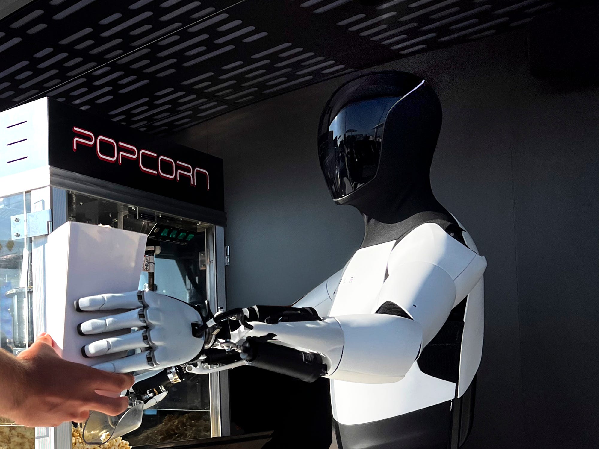 A robot serving popcorn