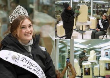 Dairy princesses bundle up in the Minnesota State Fair’s iconic butter sculpture tradition