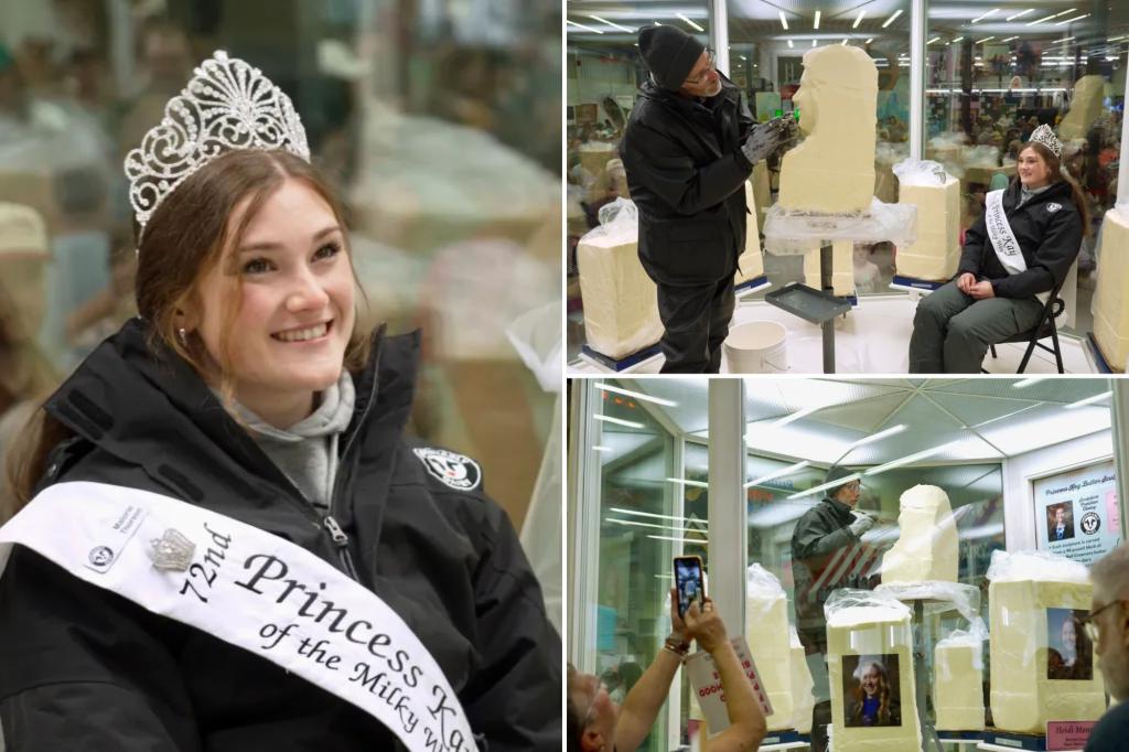 Dairy princesses bundle up in the Minnesota State Fair’s iconic butter sculpture tradition