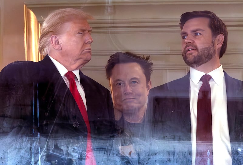 President Donald Trump, Elon Musk, and Vice President JD Vance