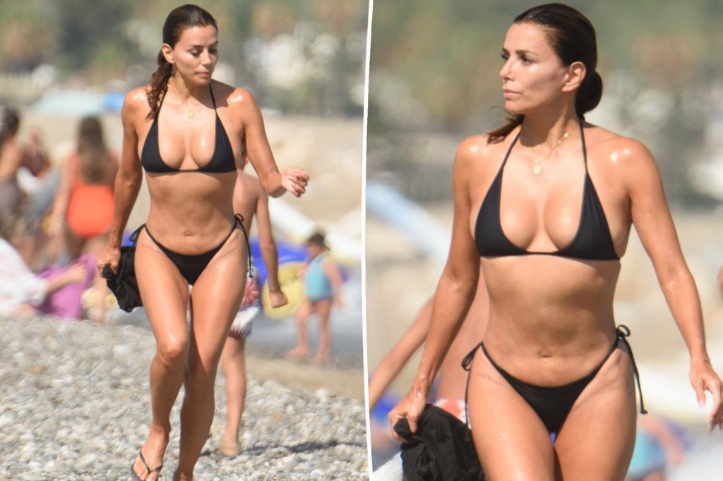 Eva Longoria, 50, stuns in black string bikini during Spanish beach outing