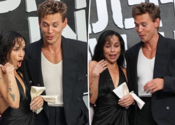 Fearless Austin Butler rescues Zoë Kravitz from aggressive bee at ‘Caught Stealing’ London premiere