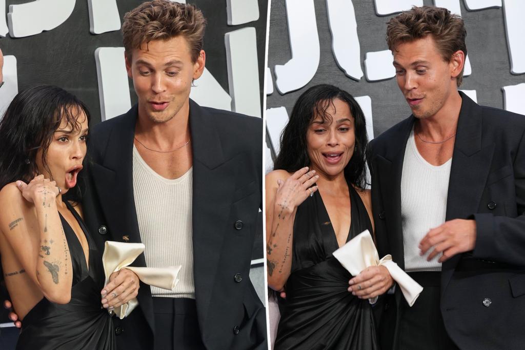 Fearless Austin Butler rescues Zoë Kravitz from aggressive bee at ‘Caught Stealing’ London premiere