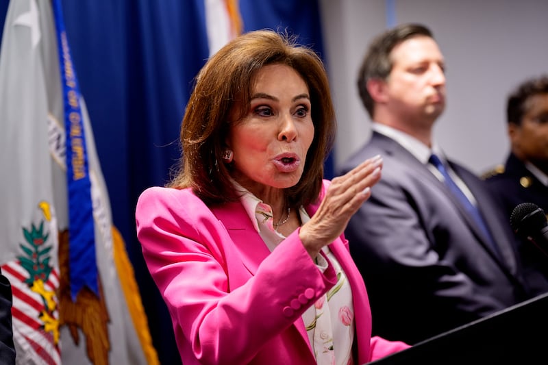 U.S. Attorney for the District of Columbia Jeanine Pirro speaks at a news conference.