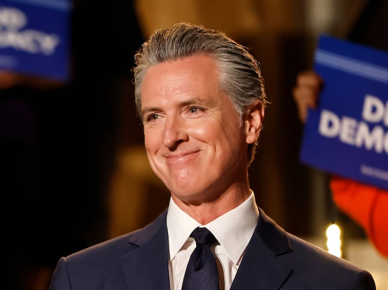 LOS ANGELES, CALIFORNIA - AUGUST 14: California Governor Gavin Newsom waits to speak about the “Election Rigging Response Act” at a press conference at the Democracy Center, Japanese American National Museum on August 14, 2025 in Los Angeles, California. Newsom spoke about a possible California referendum on redistricting to counter the legislative effort to add five Republican House seats in the state of Texas. (Photo by Mario Tama/Getty Images)