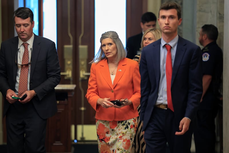Sen Joni Ernst arriving at the U.S. Capitol on June 25 as lawmakers worked to pass President Donald Trump's