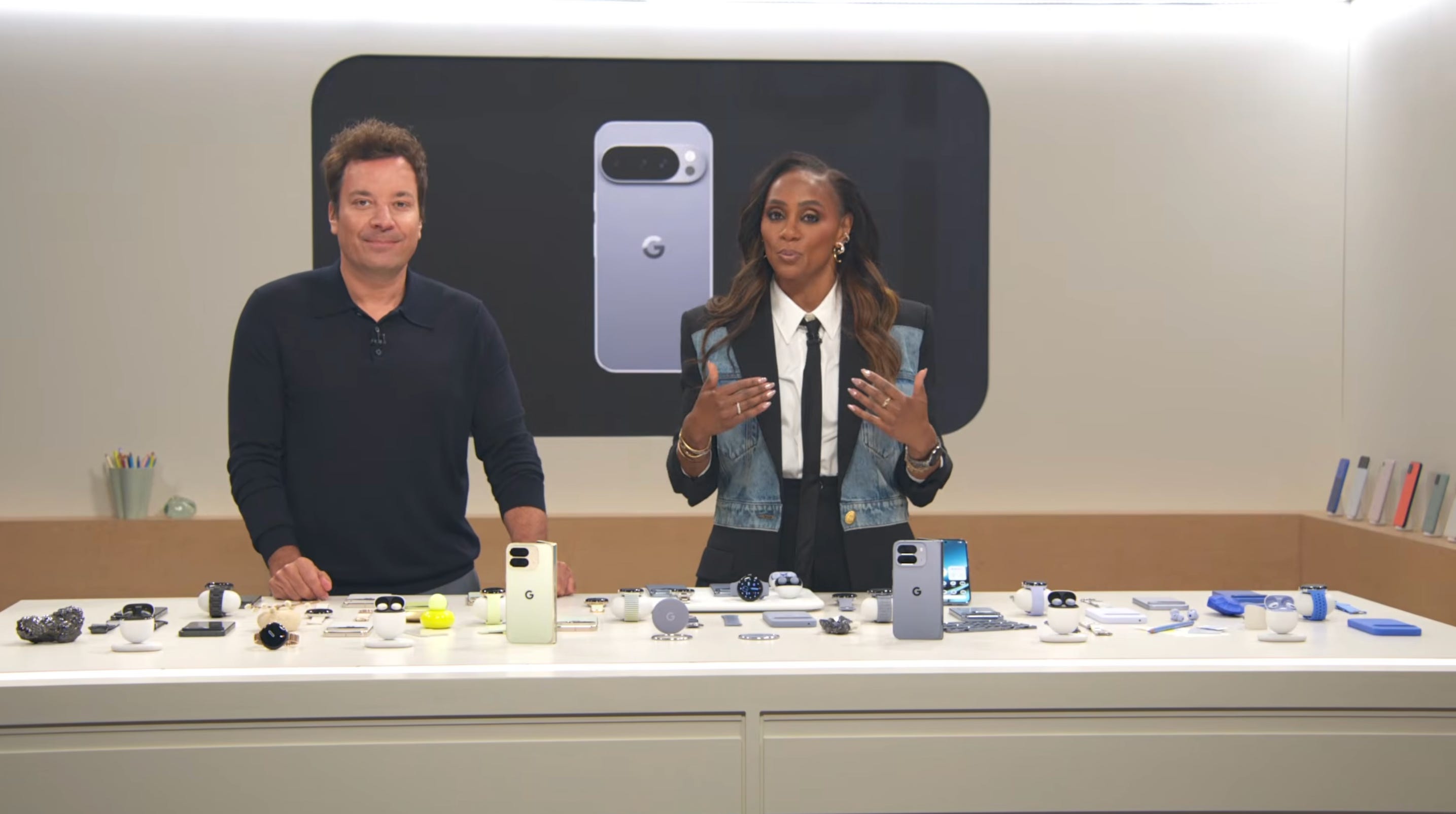 Jimmy Fallon and Adrienne Lofton are pictured.