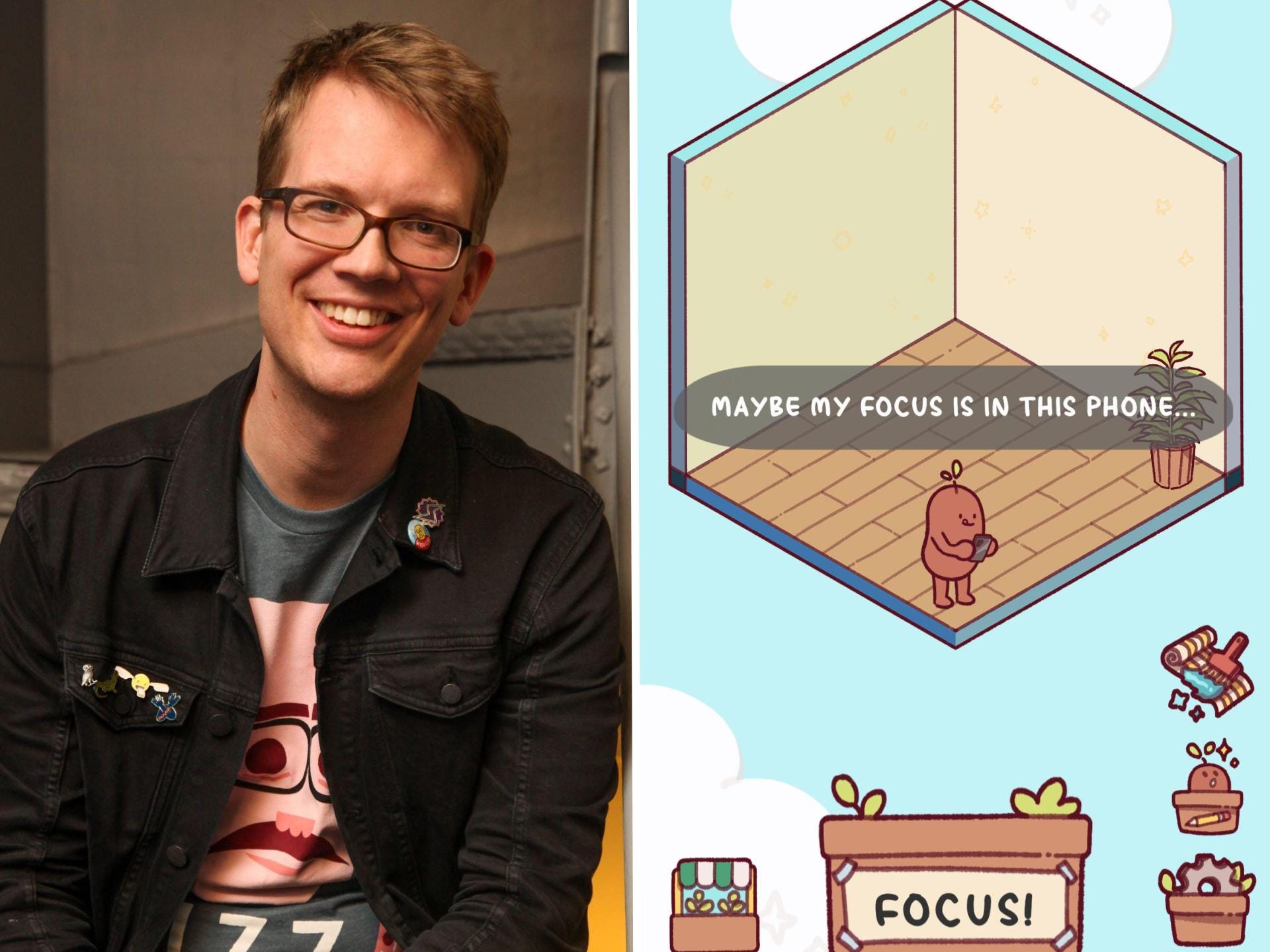 Hank Green and Focus Friend are pictured.