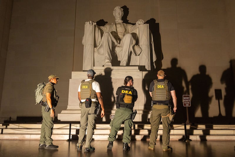 Federal agents and local police have been primarily patrolling national monuments, including the Lincoln Memorial.