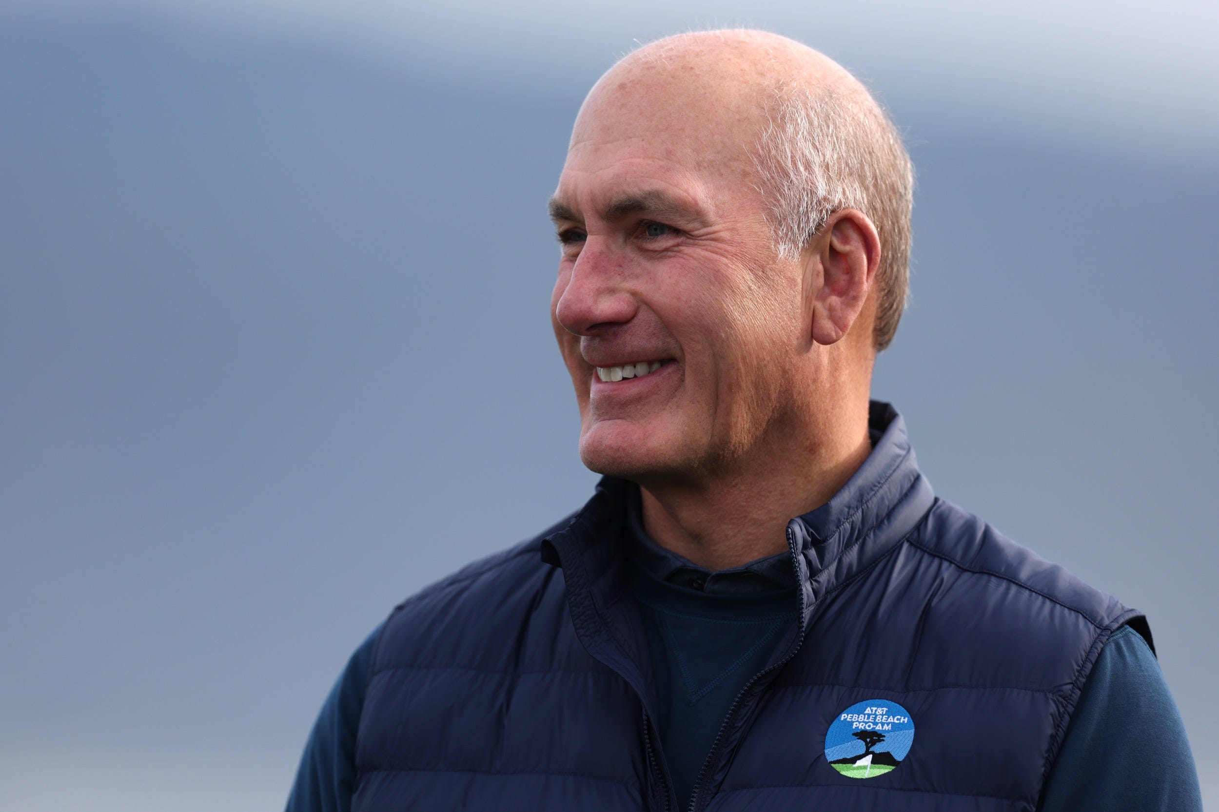 AT&T CEO John Stankey looks on during the final round of the AT&T Pebble Beach Pro-Am 2025