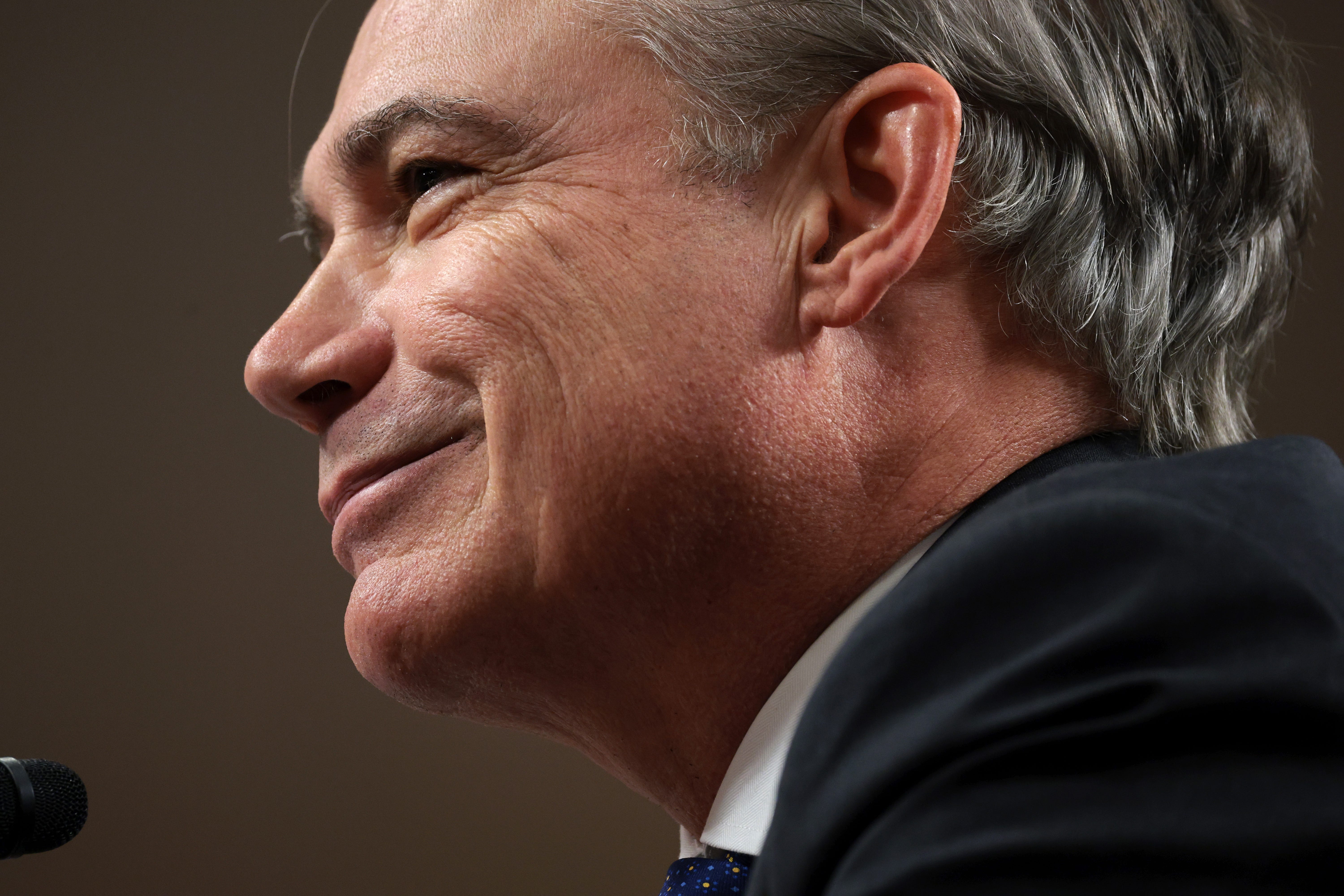 WASHINGTON, DC - APRIL 02: President and CEO of Boeing Kelly Ortberg smiles while testifying before the Senate Commerce, Science, and Transportation Committee