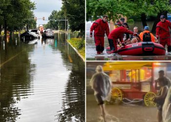 Hundreds of flights delayed and millions of Americans remain under flood alerts as torrential rain pounds Midwest