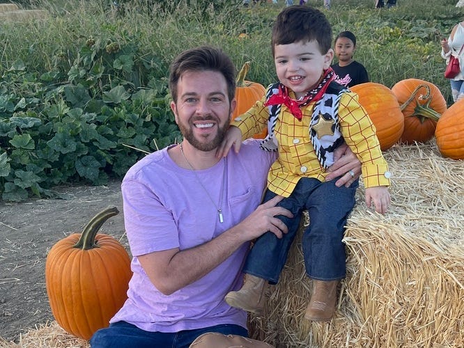 Father and son on farm
