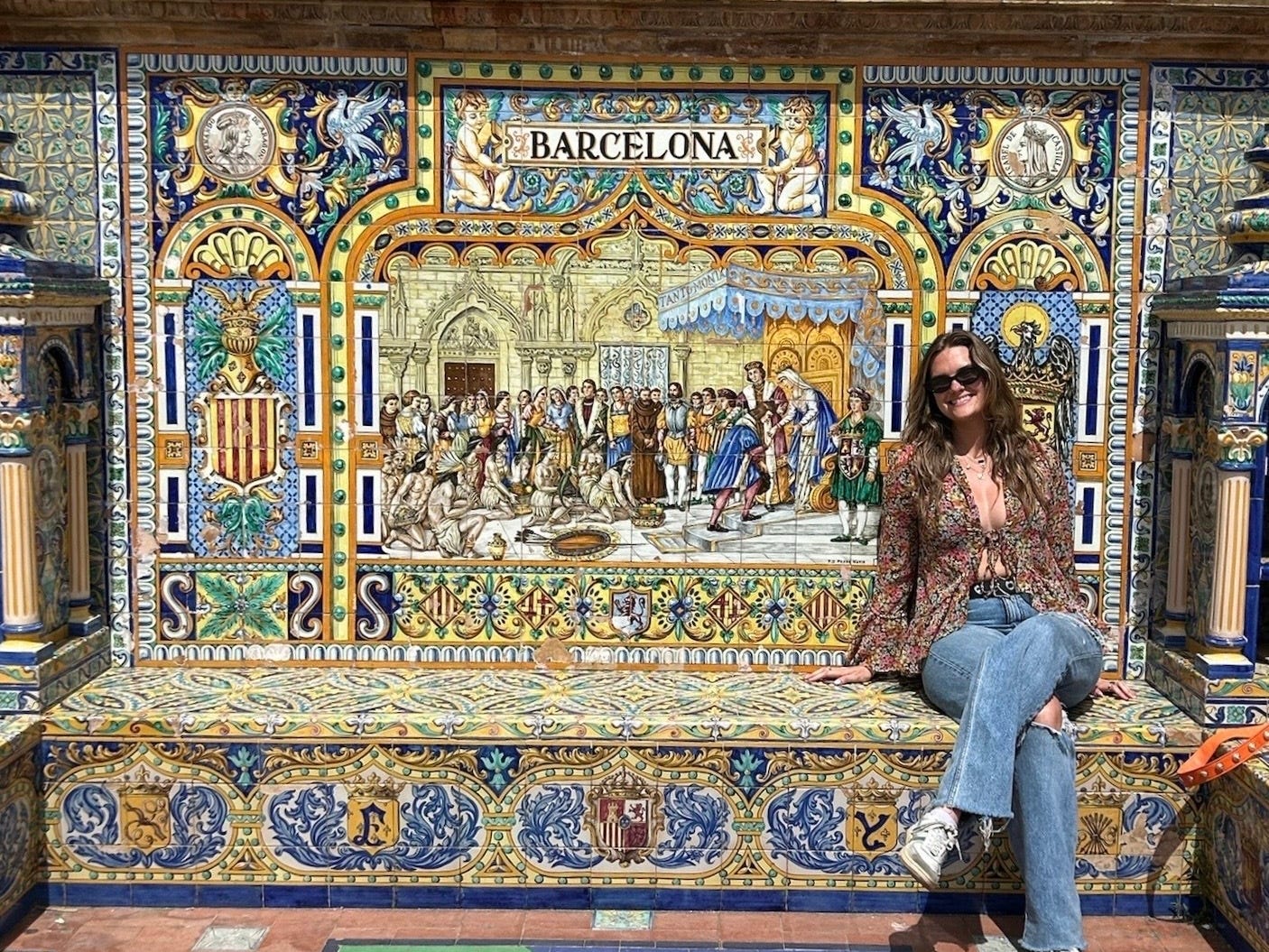 Parrie Hartley at  Plaza de España in Seville, Spain.