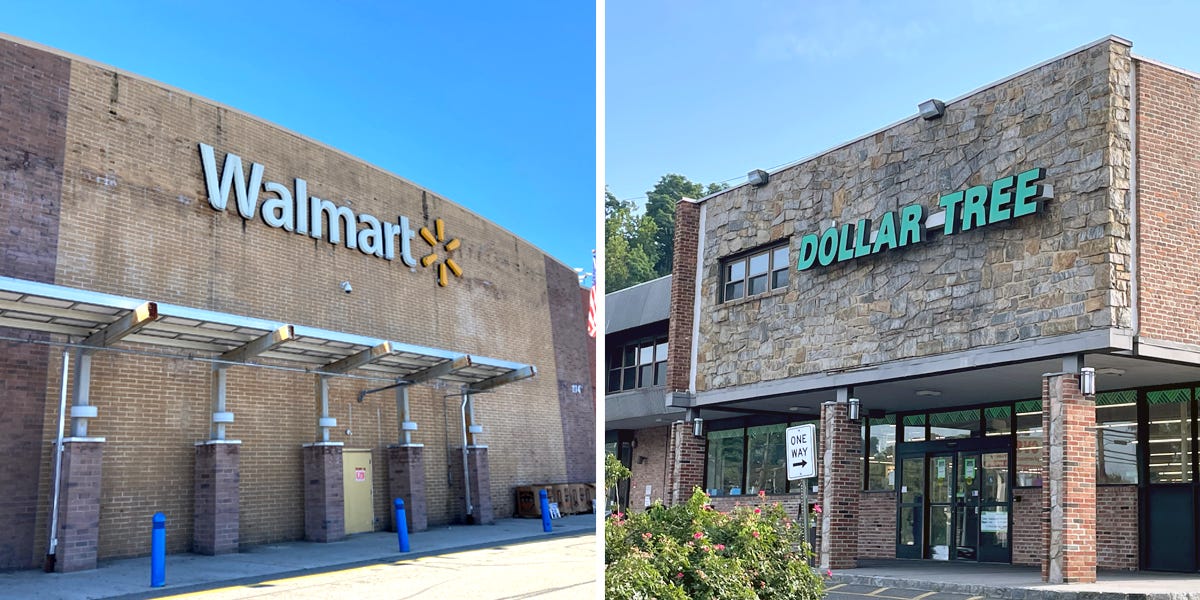 Composite of Walmart exterior and Dollar Tree exterior