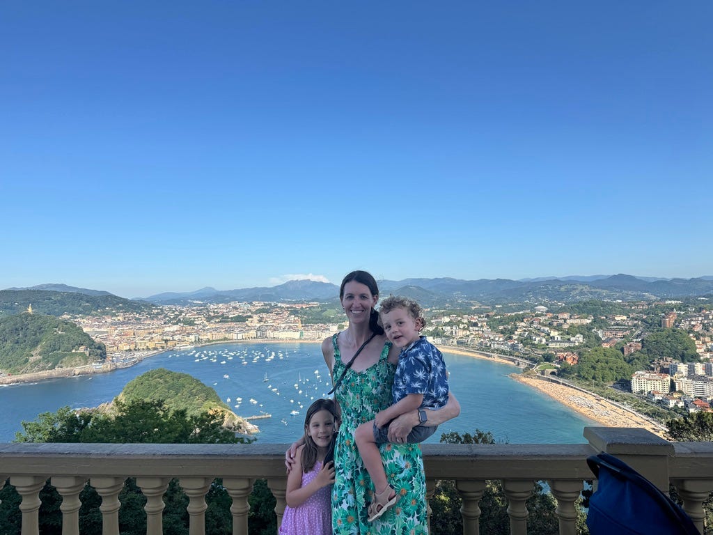 woman with two young kids in Spain