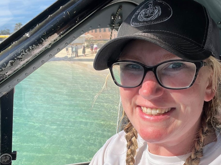 The writer on a seaplane to Dry Tortugas National Park.