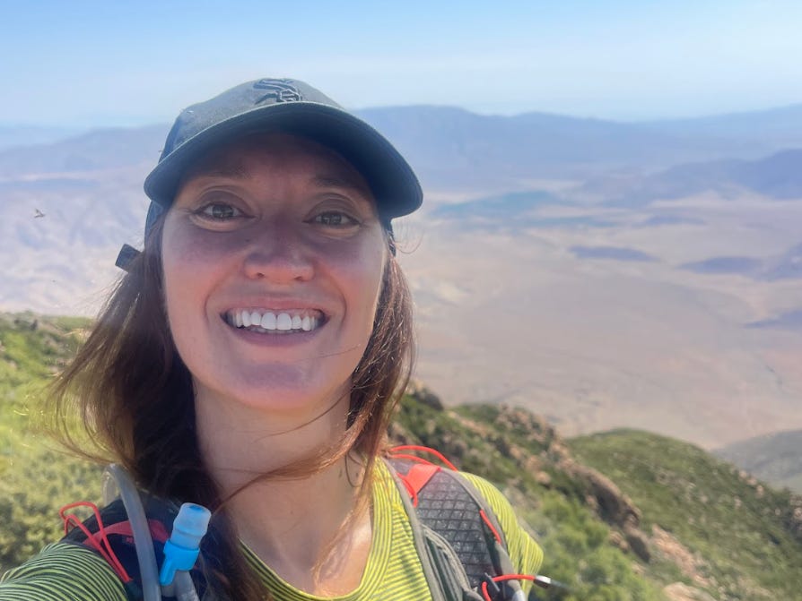 The writer hiking.