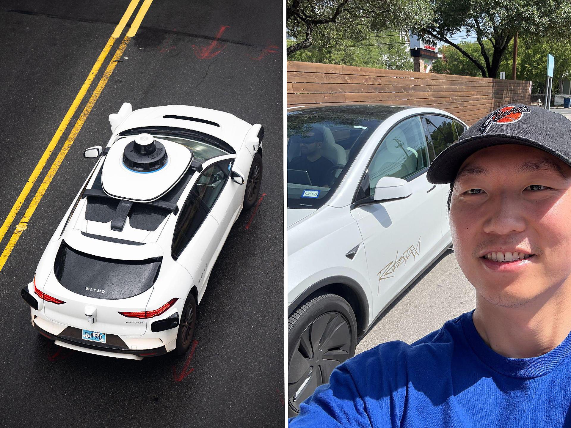 Side by side of Waymo robotaxi and Tesla robotaxi