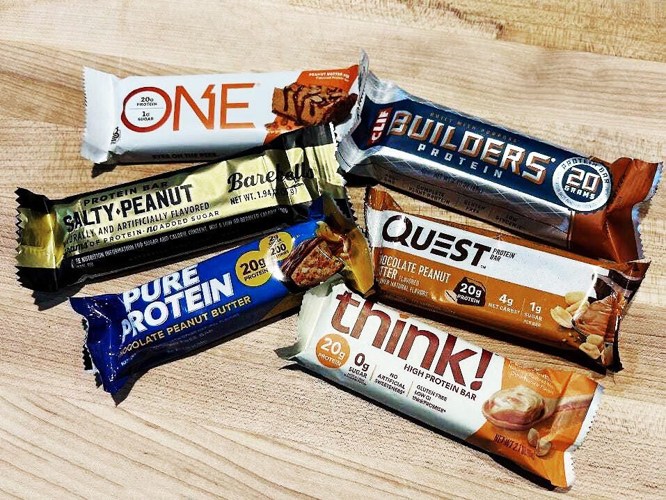 Protein bars on wood table