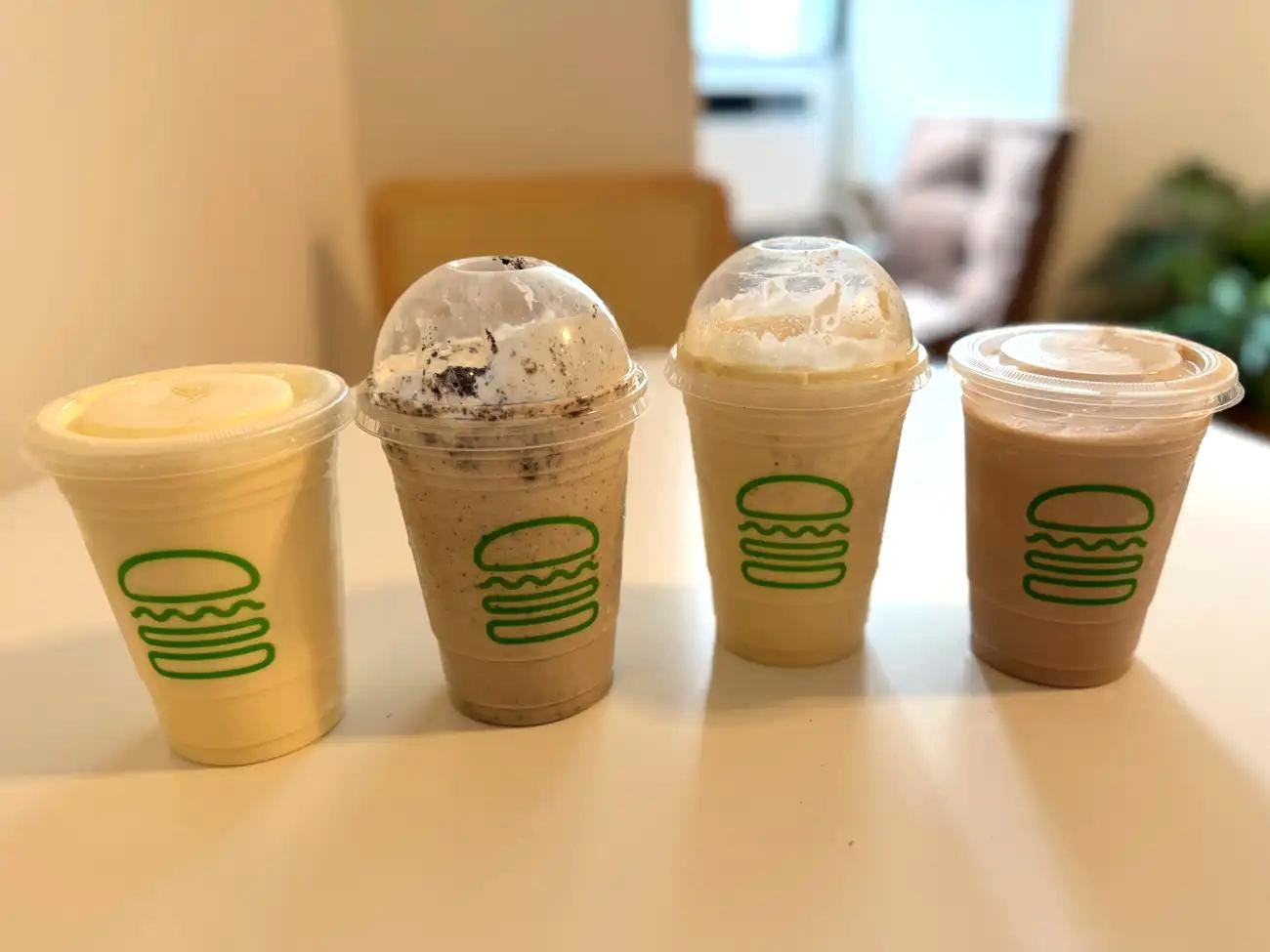 Four flavors of Shake Shack shakes.